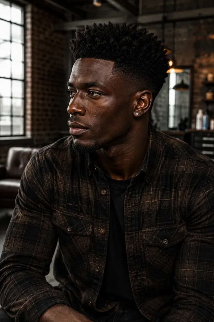 Mid Afro Fade with Textured Coil Top
