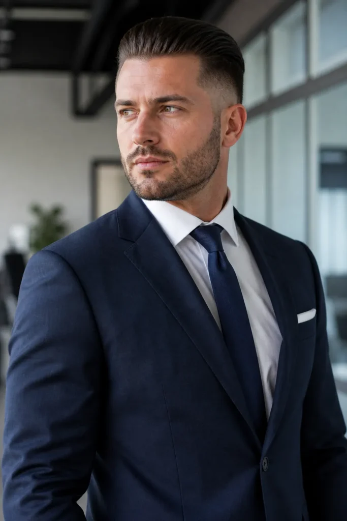 Mid Fade with Polished Slick Back