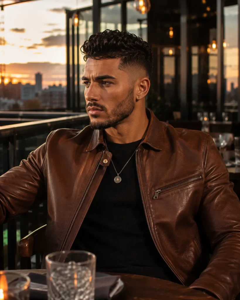Mid Fade with Slicked Curly Hair