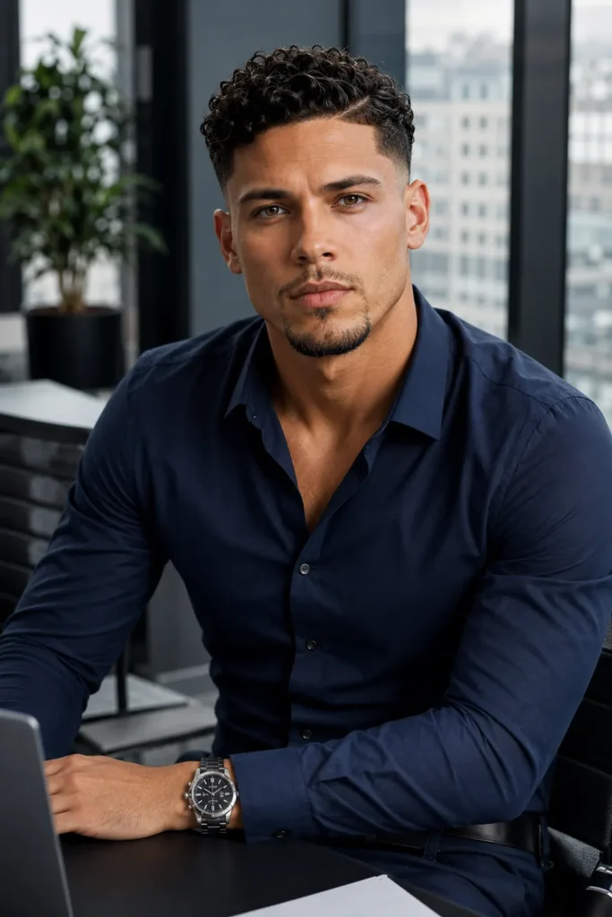 Mid Taper Fade with Curly Side Part