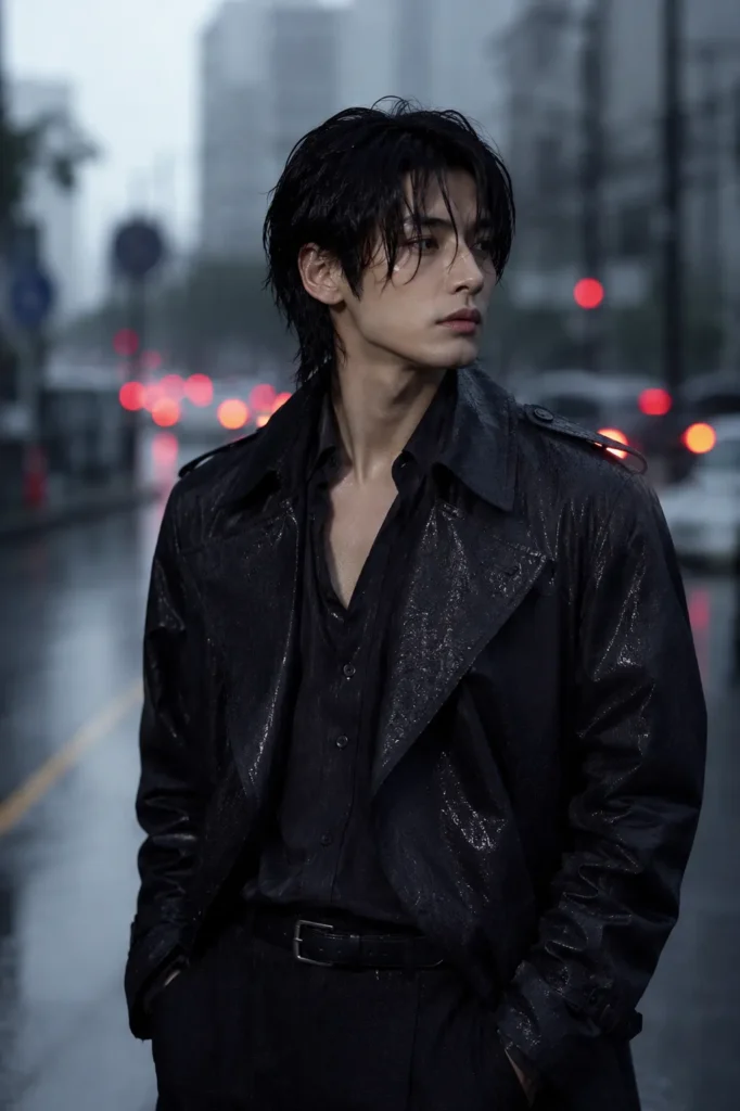 Rain-Textured Wet Wolf with Natural Shine