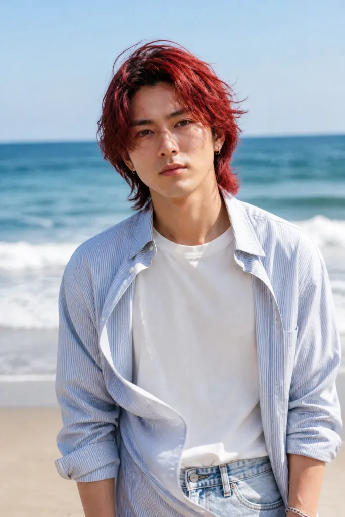 Red Natural Wavy Lob Style