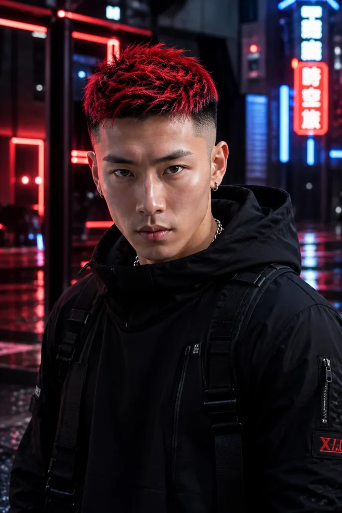  Sharp Skin Fade with Neon Red Top