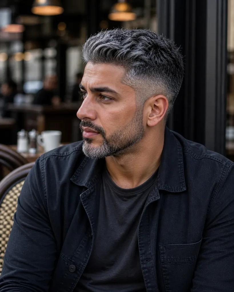 Soft Grown-Out Fade with Grey Blend