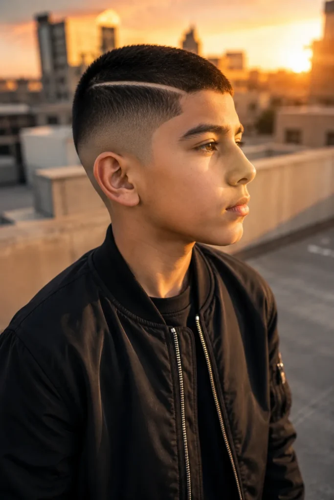 Stylish Buzz Cut with Hard Part