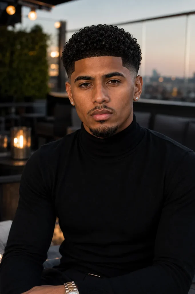Textured Curly Drop Fade with Sharp Lineup