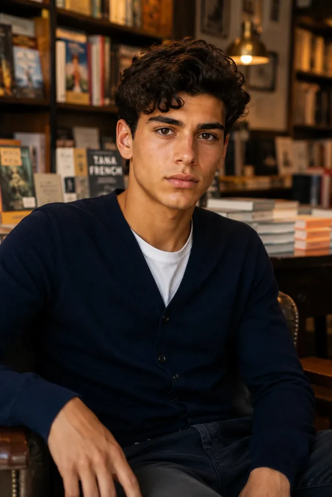The Defined Student (Side-Parted Curls)