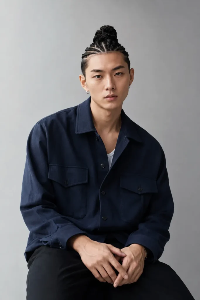  Top Knot with Thin Cornrows