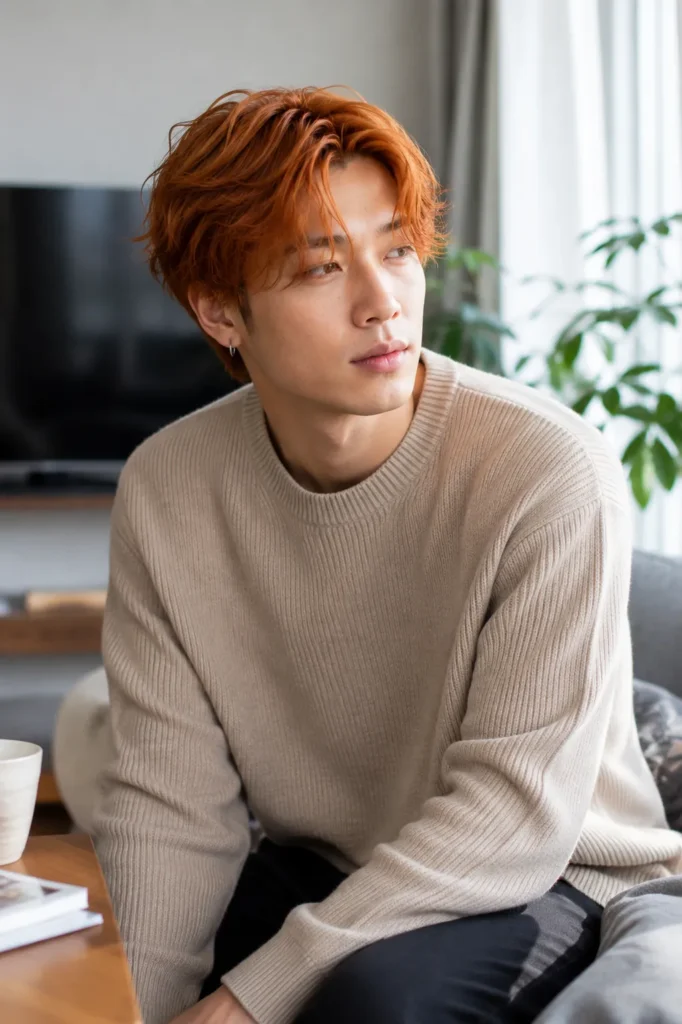 Tousled Red Curtain Hairstyle