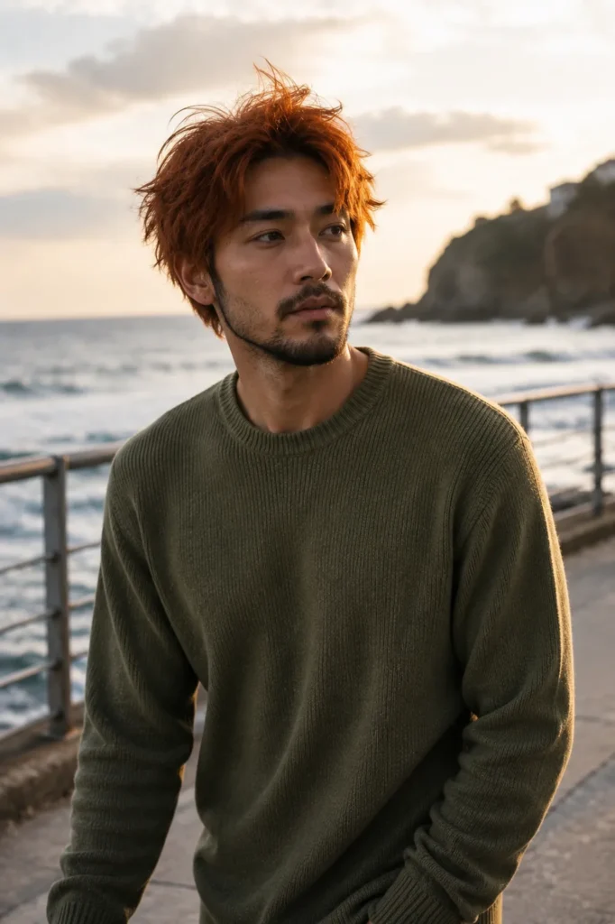 Wind-Swept Messy Hair with Beard